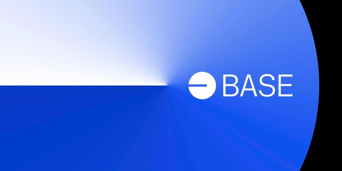 A blue gradient background displaying the white logo for "BASE," a cryptocurrency/blockchain platform.