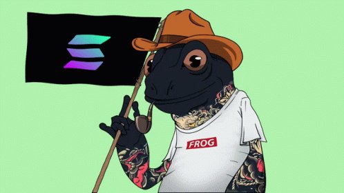 The image features a cartoon frog wearing an orange hat and holding a flag with the word "SOLAN" written on it. The background of the image is green, which contrasts with the black flag that the frog is holding. The caption below the image reads, "We've built a massive protocol which can scale to billions and facilitate the next iteration of finance. Onchain tradfi vaulting infra for onboarding traditional fund managers into Solana. Seamlessly tokenize funds, integrate into defi venues, remove friction".