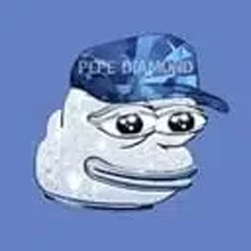 A Pepe the Frog meme wearing a blue 'POPE DIAMOND' baseball cap against a solid blue background.