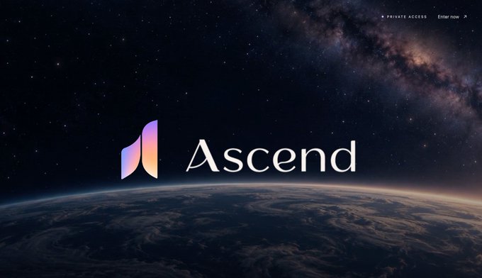 A logo for "Ascend" displayed against a backdrop of space and the Earth's horizon, with a "PRIVATE ACCESS Enter now »" link in the upper right corner.