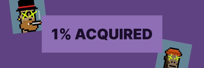 A pixelated graphic with two character icons (one wearing a top hat and another in a beanie) flanks a purple banner reading "1% ACQUIRED," visually representing the project's recent purchase of 1% of $PUNKA tokens using LP fees for an upcoming daily gacha game.
