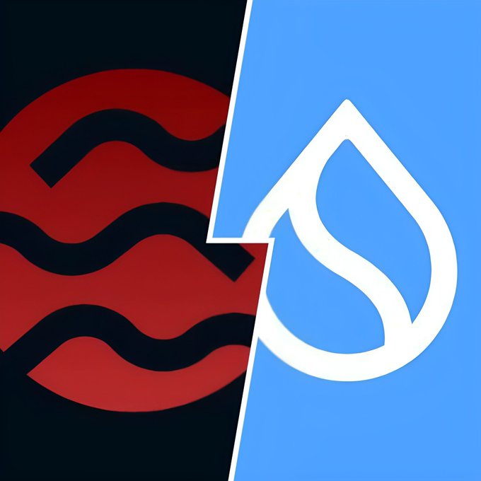 A split graphic features a red circle with wavy lines on the left and the white Sui logo on a blue background on the right.