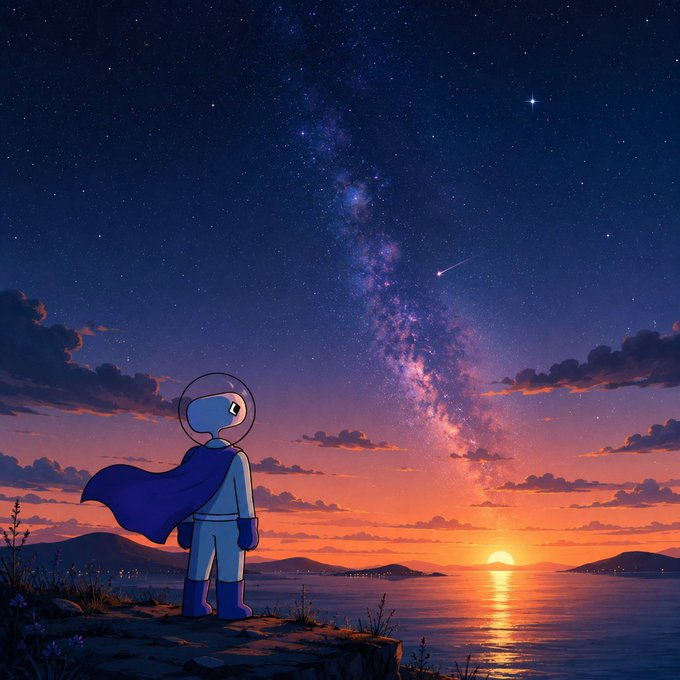 The image features an illustration of a person dressed as a superhero standing at the edge of a cliff overlooking a beautiful sunset over water. The scene captures the essence of the SocialFi platform, which is being built right now. The character represents the user experience, while the sunset symbolizes the future possibilities and opportunities that await users on this platform. The post highlights the unique features and benefits of SocialFi as a Web3 ecosystem, emphasizing its potential to revolutionize social media and online communities.