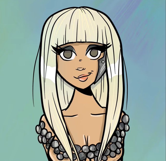 A digital illustration of a stylized female character with long white hair, striking dark eyes, and a cybernetic jaw implant, wearing an outfit adorned with metallic beads. The artwork aligns with the "Mondays are for @MetaVixensNFT" caption by showcasing the futuristic, NFT-style character design featured in the MetaVixens collection.