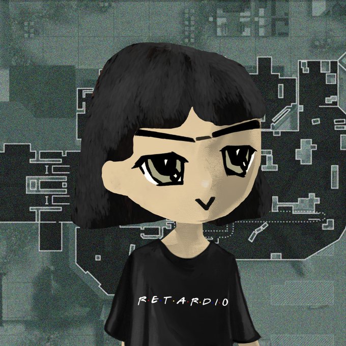 An animated cartoon character with short black hair wearing a black t-shirt that reads 'RETARDIO' against a dark background with circuit board patterns.