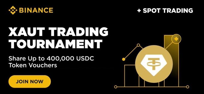 The image shows a banner for a Bitcoin trading tournament with information about participating in the event. The main focus of the image is a line graph that represents the XAUT Trading Tournament, showing an upward trend over time, indicating potential success. In the bottom right corner, there's text suggesting how to enter the competition and claim your reward.