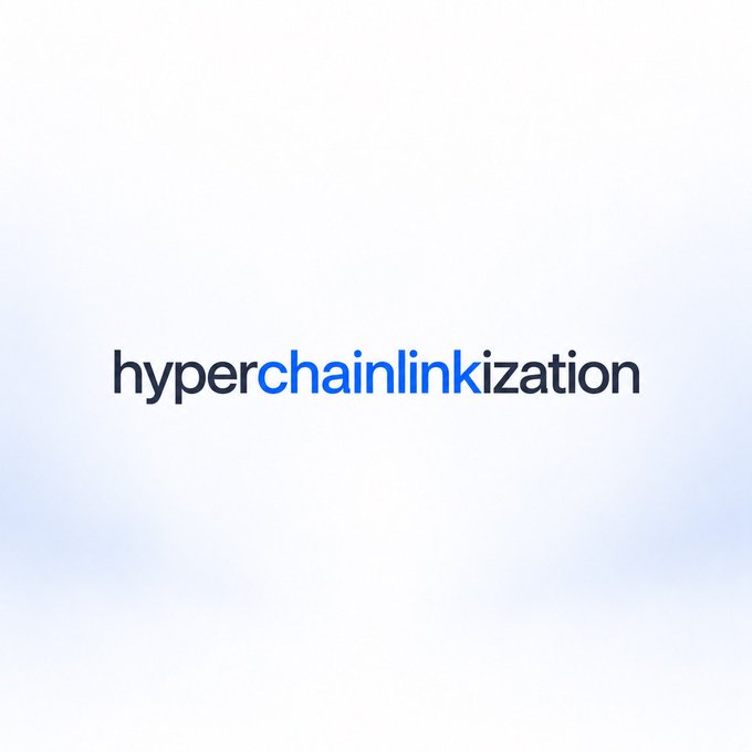 A minimalist image with a white background displaying the text 'hyperchainlinkization' in lowercase letters, with 'chainlink' highlighted in blue.