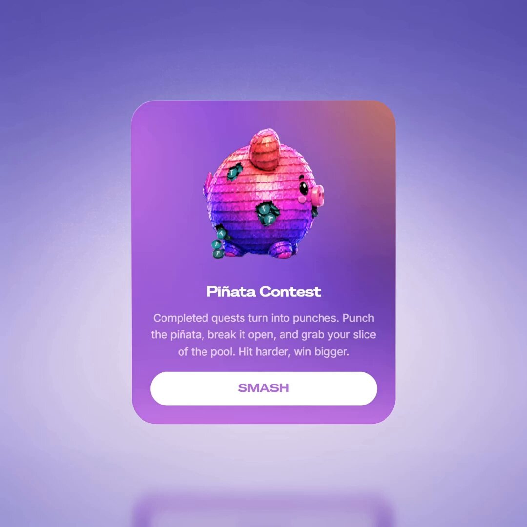 The image features a purple square with a pink piggy bank design at its center. The text "Pitata Contest" is written below the piggy bank, indicating that this is an online contest related to piggy banks or saving money. The image also includes a caption about how to participate in the contest and what happens when you smash it.