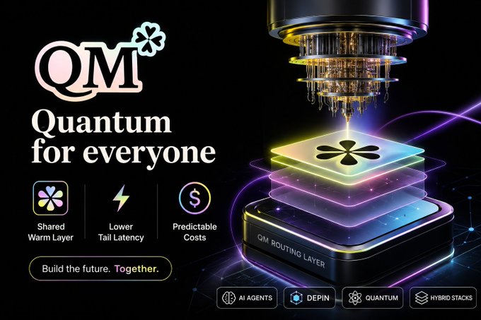 The image features an advertisement for Quantum Computing that uses a black background with purple and blue elements. The main focus of the image is a circuit board, which has been split into three distinct layers. Each layer contains different components such as a power supply, a warm layer, and a routing layer. The text in the image highlights the importance of these components for Quantum Computing, emphasizing that they are crucial to solving complex problems.