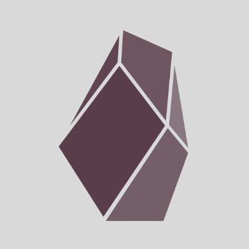 A geometric crystal illustration in shades of dark mauve and dusty purple on a light gray background.