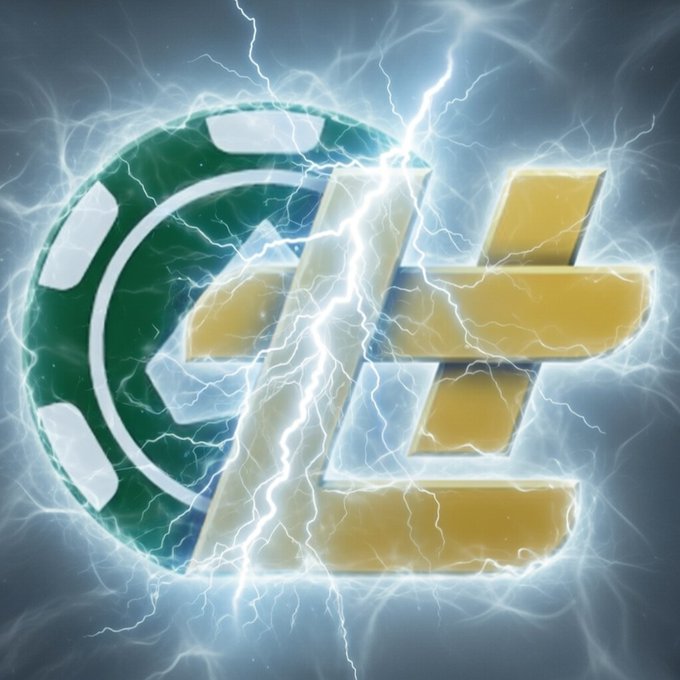 A glowing green poker chip merges with a golden Lightning Network (L) logo amid crackling electric arcs, symbolizing the burning of $CSC tokens and their migration to the $LHT network at 34.58% completion.