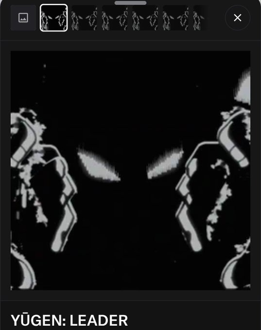 The image features a black and white photo of two people with their eyes open, looking at each other. The background appears to be a dark color, which contrasts with the white faces of the individuals. The text "Yugen - Leader" is written in the bottom right corner of the image.