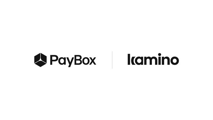 The image displays the logos of PayBox and Kamino side by side, separated by a vertical line, representing their partnership. This visual aligns with the announcement that PayBox users can now access Kamino Earn through AI assistants like Claude and ChatGPT.