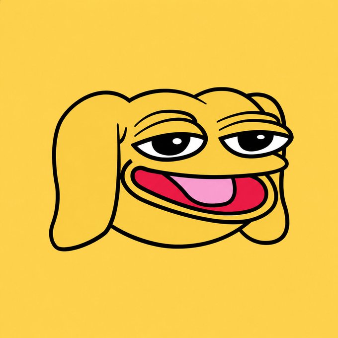 A minimalist cartoon illustration of a yellow blob-like creature with half-lidded eyes and an open mouth showing its tongue, set against a solid yellow background.