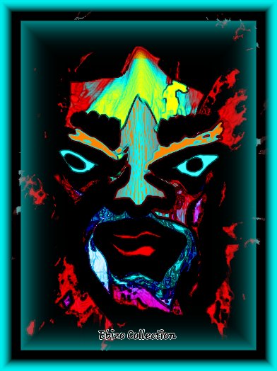 A neon-colored, psychedelic portrait of a masked luchador (wrestler), labeled "Ehizo Collection" at the bottom.