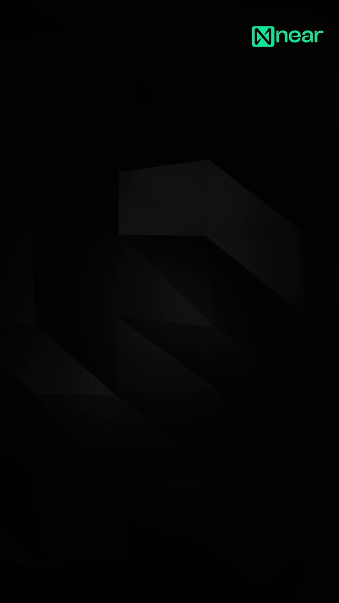 The image shows a black background with a green border, featuring an abstract design of triangles and lines. The text "NEAR(.)com Multi-chain deposits via Intents. Seamless. Instant. Confidential perps loading next... The private onchain trading future is shipping on $NEAR" is displayed in the image.