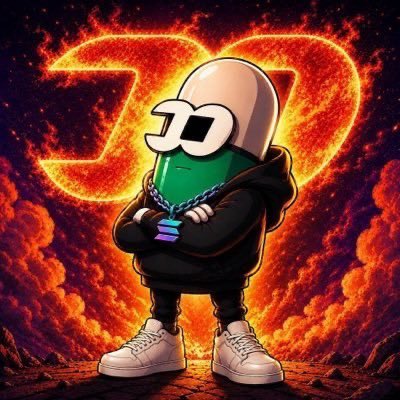 A stylized cartoon character with a white helmet and "DD" eyes stands confidently with arms crossed in front of a flaming "DD" logo, symbolizing the merging of two communities as referenced in the post about combining the $FOMO and $PUMP tokens.