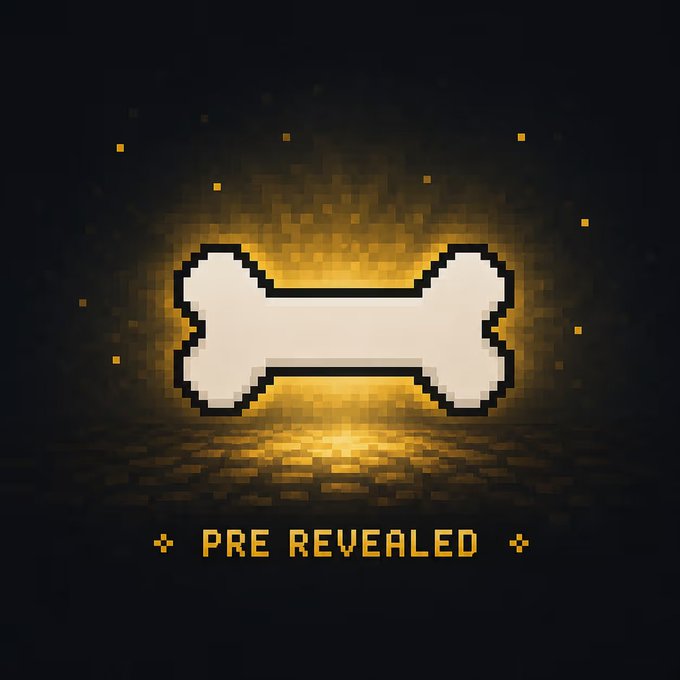 A pixel-art style graphic showing a glowing white bone with the text 'PRE REVEALED' displayed below on a dark background.