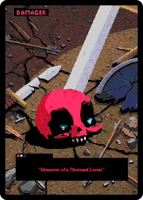 A pixel art style image showing a pinkish-red skull on cracked ground debris, with the word 'DAMAGER' in the top left corner and '"Memories of a Thousand Losses"' written at the bottom.