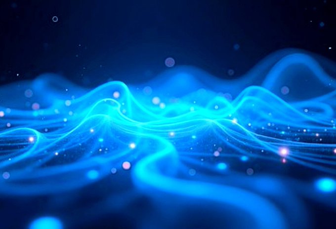 An abstract digital artwork featuring flowing, luminous blue waves and glowing particles against a dark background, evoking the dynamic and futuristic nature of AI technology. The ethereal, wave-like patterns visually parallel the post's discussion of emerging technologies and the author's hesitation to enter the AI market despite their tech expertise and past investments like Apple and IREN.