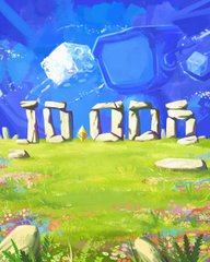 An illustrated scene shows the stone-rune style text "10,000" set against a blue sky and grassy field, visually representing the milestone of 10,000 Original Blokyz arriving on Ethereum.