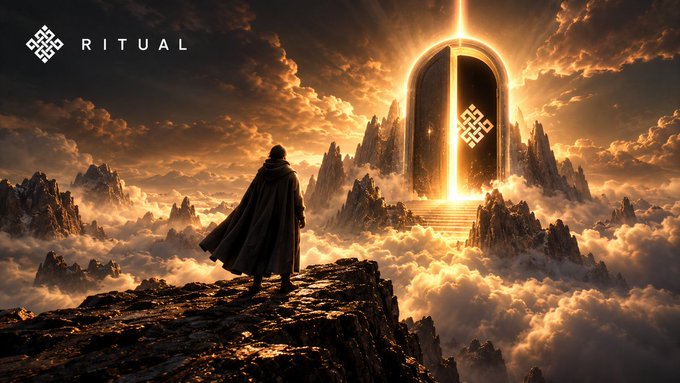 A fantasy scene labeled 'RITUAL' shows a cloaked figure standing on a rocky peak looking toward a glowing golden doorway in the clouds.