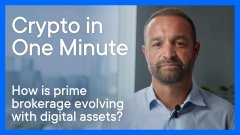 A promotional graphic titled "Crypto in One Minute" features Michael Higgins, CEO of Ripple Prime International Division, with the subtitle "How is prime brokerage evolving with digital assets?" The image visually introduces his discussion on how Delta One from Ripple Prime serves as infrastructure bridging traditional finance and digital assets for institutional investors.