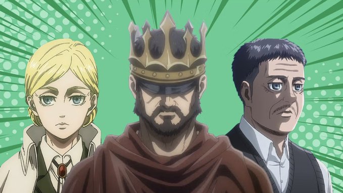 Three animated characters—a blonde woman, a bearded man wearing a golden crown, and a mustached man in a vest—stand against a green background with comic-style radial lines. The imagery of a crowned ruler flanked by attendants evokes themes of monarchy and control, visually paralleling the post's suggestion that Wall Street and crypto markets are intertwined hierarchical power structures controlled by elite forces.