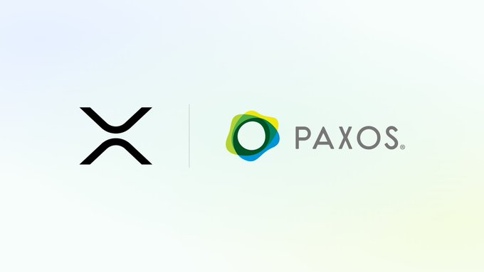 The image displays the XRP logo alongside the Paxos logo, indicating a partnership or integration between the two. This aligns with the comment, which highlights the value of new options for buying and selling XRP, referencing the IBKR (presumably Paxos's integration with Interactive Brokers) connection.