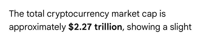 The image displays the text "The total cryptocurrency market cap is approximately $2.27 trillion, showing a slight" and relates to the post "Arbitrage opportunity" by highlighting the overall size of the crypto market, suggesting potential cross-exchange price discrepancies worth exploiting for arbitrage trading.