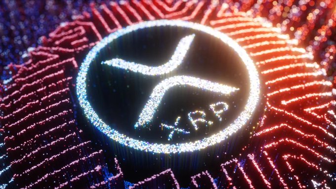 A glowing XRP logo is surrounded by dynamic red and blue circuit board patterns, symbolizing blockchain technology and digital transactions. The post highlights a historic milestone of 1 million transactions on the XRP Ledger (XRPL) conducted by autonomous AI agents, and the image's futuristic, tech-inspired design visually reinforces this achievement.
