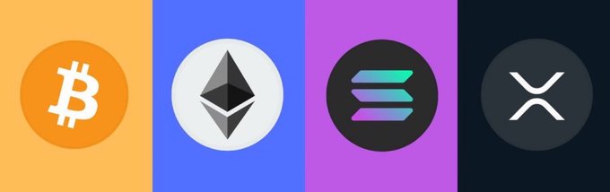 A horizontal banner displaying four cryptocurrency logos—Bitcoin (orange), Ethereum (blue), Solana (purple), and XRP (dark)—each in their respective brand colors, visually representing the spot ETF inflows of $314.37M, $179.80M, $32.25M, and $23.87M reported for August 25.