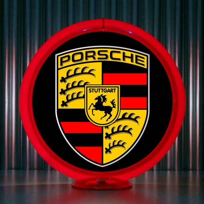 An illuminated neon-style Porsche crest sign displaying the brand's iconic shield with "PORSCHE" and "STUTTGART" text, surrounded by a glowing red circular frame. The image symbolizes the Porsche brand as the company announces the wind-down of its PIONEERS CIRCLE Web3 community and 911 NFTs.