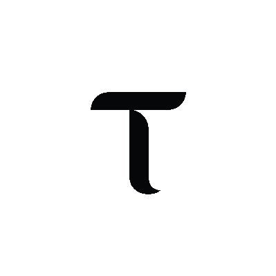 A minimalist black letter 'T' logo on a white background.