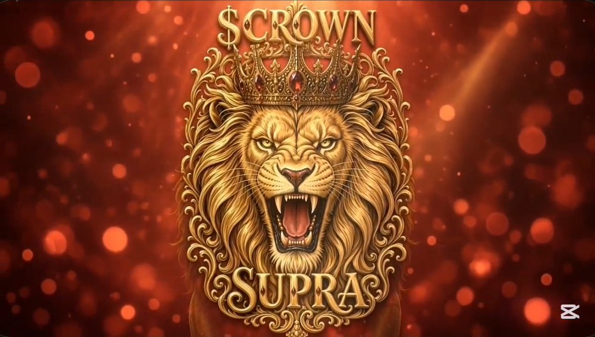 A digital artwork featuring a roaring golden lion wearing an ornate crown, with the words "CROWN" above and "SUPRA" below against a fiery red bokeh background.
