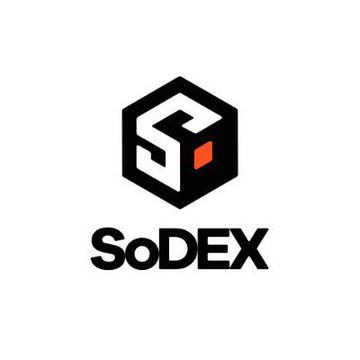 A clean logo design for 'SoDEX' featuring a black hexagonal icon containing stylized letters 'S' and a red accent shape.