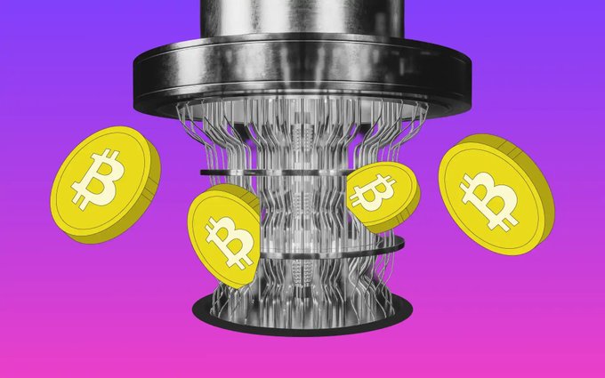 A metallic quantum-like processor or vault chamber is shown against a purple gradient background, with golden Bitcoin (₿) coins suspended around it.

The image visually represents the article's message: while quantum computing is often viewed as the looming danger to Bitcoin, the real challenge lies in the complex technical migration (depicted by the coins being processed through the mechanism) required to transition wallets to new schemes like SHRINCS.