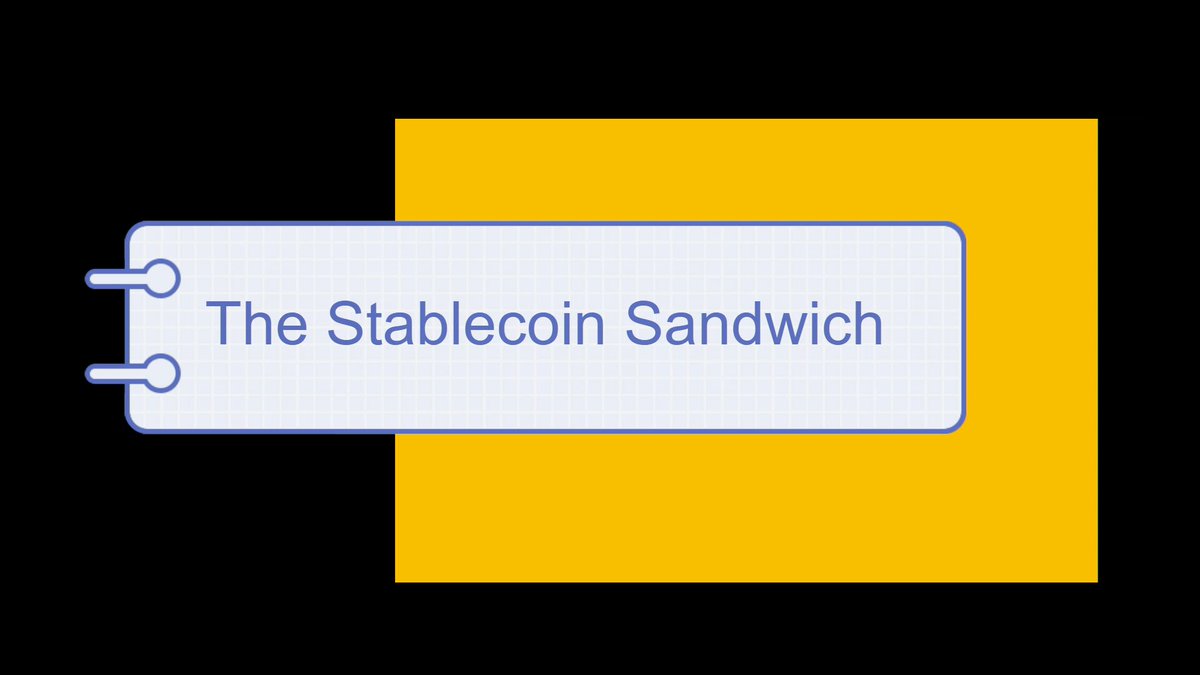 The image features a yellow square sign with white text that reads "The Stablecoin Sandwich" and "DYOR". The sign is placed against a black background, making it stand out prominently. The text appears to be part of an advertisement or promotional material for stablecoins, specifically Ripple coins.