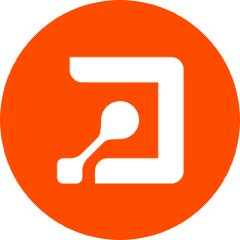 An orange circular icon containing a stylized white-and-orange symbol resembling a connected node or route.