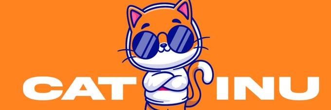 A cartoon logo of a white cat wearing blue sunglasses with crossed arms on an orange background, accompanied by the text 'CAT INU' in bold white letters.