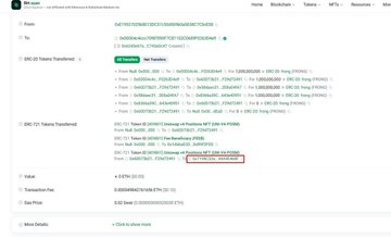 A webpage showing token contract details for a project on Pools.trade, with a red box highlighting the ASCII "POSM/POSSUM" easter egg hidden in the token information. The text "POSM/POSSUM" appears between bracketed sections in the token details section.