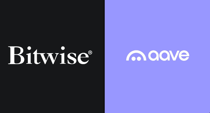 The image displays the logos of Bitwise and Aave, two entities mentioned in the post discussing the June market drawdown and institutional building in DeFi.
