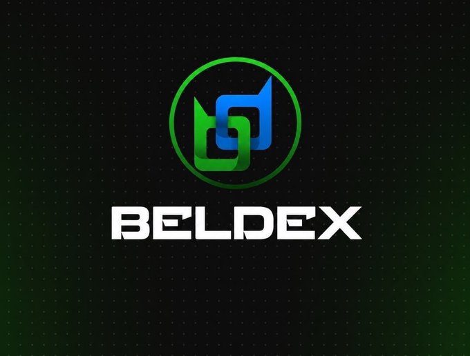 Logo for Beldex featuring interlocking green and blue shapes inside a green circle with the brand name in white below.