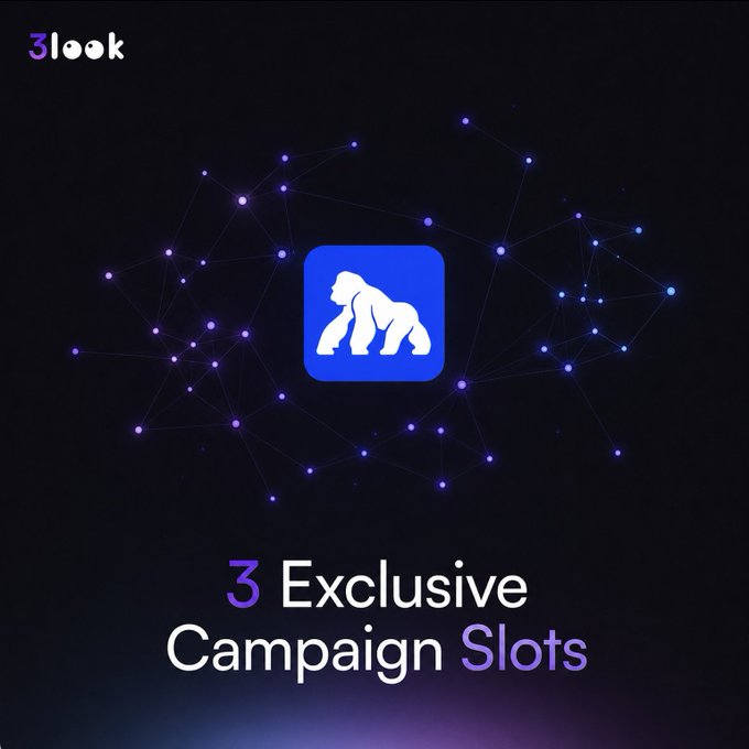 The image features a black background with white dots, a blue square, and an image of a gorilla. Above this image are three lines of text that describe a campaign that includes three exclusive gameplay slots for creating content about the project @ApeChainHUB. The first line of text says "3 Exclusive Campaign Slots", followed by a description of the first slot, and then another line of text stating "we'r opening".