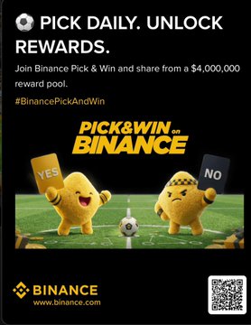 The image features a poster for a World Cup event, with two cartoon characters representing different teams playing soccer. The text on the poster encourages people to join the event by sharing their rewards from the Binance Pick & Win Let's Unlock Football Season rewards pool.