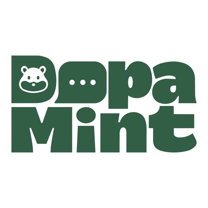 The image displays the "DopaMint" logo in bold green lettering, featuring a small hamster icon inside the letter "D" alongside a chat bubble with three dots. The playful branding aligns with the post announcing @DopaMintLabs' launch of intent-based AI agents on Base, emphasizing user-friendly communication through iMessage.