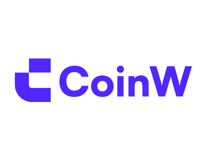 The purple logo of 'CoinW', a cryptocurrency exchange, displayed on a white background.