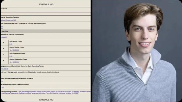 The image shows a man wearing a grey sweater, smiling at the camera. The background of the image is black with white text that reads "Schedule 150", which appears to be related to the man's name or some other information about him.