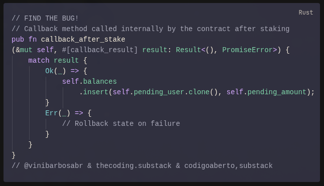 "Callback method called internal by the contract after stake"