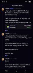 A screenshot of a Discord chat in the "ROOCRAT" channel shows users discussing $BRETT and $HOODRAT tokens, including one message from user "yeroc" praising $BRETT's 2B market cap and humorously promoting $HOODRAT as the "brett/pepe of @RobinhoodApp," directly mirroring the post's bullish commentary on both tokens.